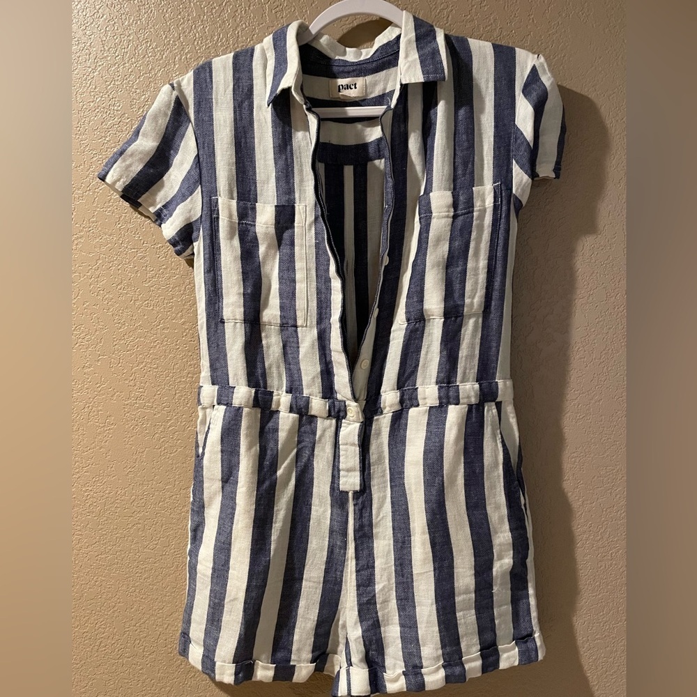 Pact Blue and White Striped Romper Size XS